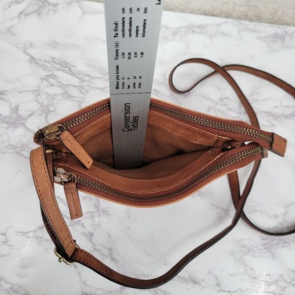 Leather Brown Embossed Floral Tooled Mini Crossbody Bag Purse - Picture 6 of 13